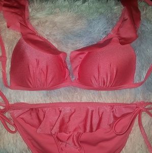 Pink ruffle bikini set